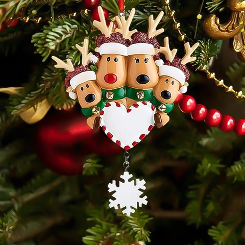 Adorno Familiar de Renos de Navidad Resina Decoración Colgante DIY Corazón Copo de Nieve Regalo Personalizado para Árbol
