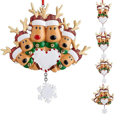 Adorno Familiar de Renos de Navidad Resina Decoración Colgante DIY Corazón Copo de Nieve Regalo Personalizado para Árbol