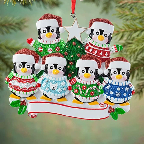 Adorno Colgante para Árbol de Navidad Familia de Pingüinos de Resina Colgante Navideño Dibujos Animados Decoración de Fiesta
