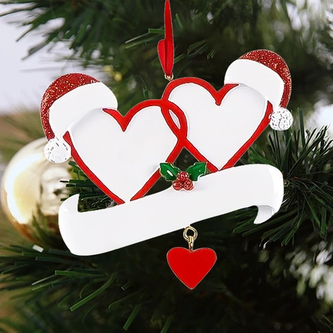 Decorazione Appesa Per Albero Di Natale In Resina Doppio Cuore Dipinta A Mano Fai Da Te Per Casa Festa