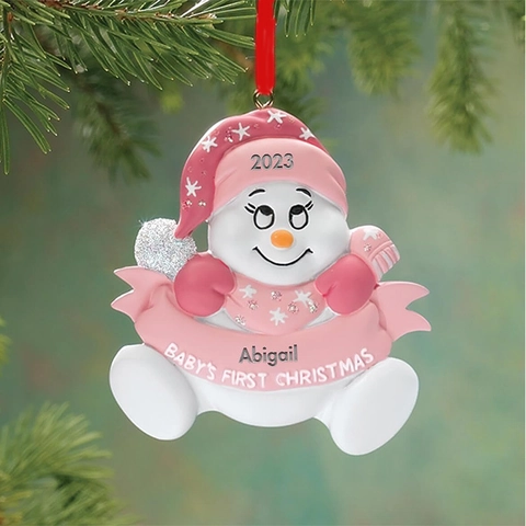 Resin Schneemann Weihnachtsschmuck Baby's First Christmas Gedenkanhänger Pink Blau Rot Festival Haus Dekor