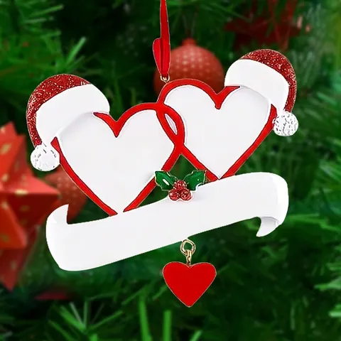 Decorazione Appesa Per Albero Di Natale In Resina Doppio Cuore Dipinta A Mano Fai Da Te Per Casa Festa