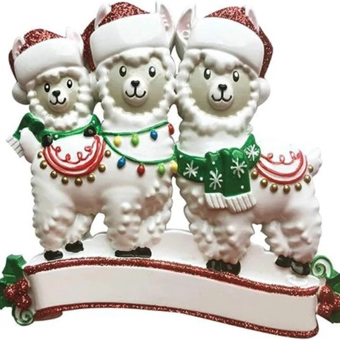 Personalized Christmas Alpaca Family Resin Hanging Ornament DIY Llama Family Pendant Glitter Hat Christmas Tree Decoration