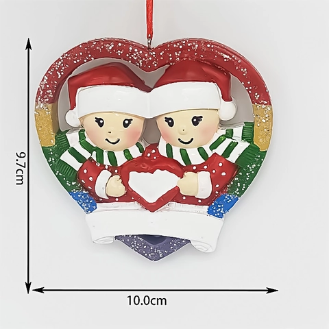 Ornamento Cuore Coppia Pupazzi di Neve Natale Pendaglio in Resina per Albero di Natale Decorazione Casa Feste Invernali