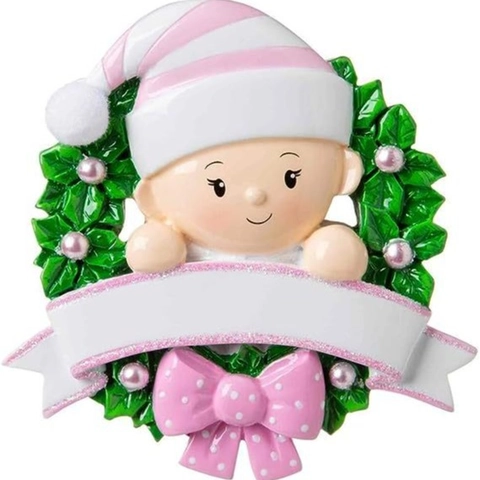 Festive Resin Baby Christmas Tree Hanging Decor With Holly Wreath And Bowknot Hand Painted Holiday Ornament For Home Celebration