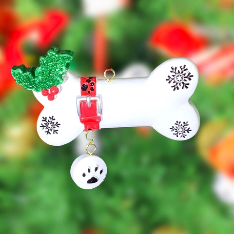 Ornamento Albero Natale Osso Cane Resina Dipinto a Mano Impronta Zampa Fiocco Neve Decorazione Appesa per Amanti Animali