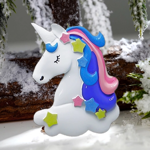 Einhorn Harz Weihnachtsanhänger Mit Pink Blauer Mähne Glitzer Sterne Feiertagsbaum Hängende Dekoration Für Party Zuhause