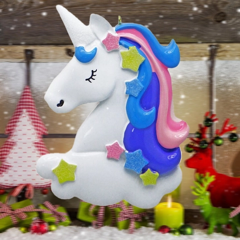 Einhorn Harz Weihnachtsanhänger Mit Pink Blauer Mähne Glitzer Sterne Feiertagsbaum Hängende Dekoration Für Party Zuhause