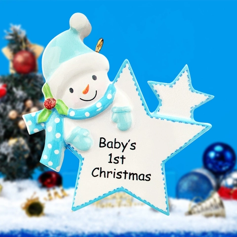 Baby's 1st Weihnachten Schneemann Stern Anhänger Harz Weihnachtsbaum Hängende Dekoration Gedenkgeschenk Rosa Blau