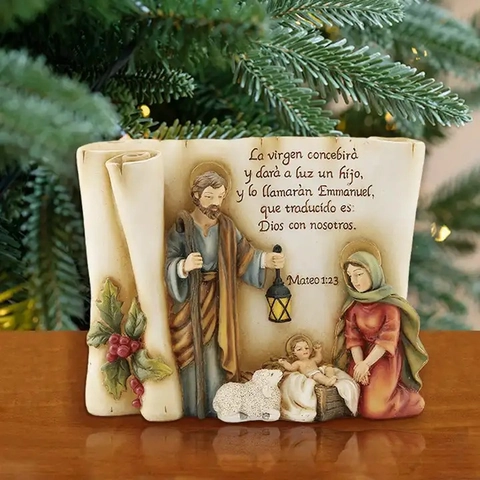 Nacimiento Sagrada Familia Resurrección Adorno Colgante Resina Versículo Biblia Español Mateo 1:23 Navidad Regalo