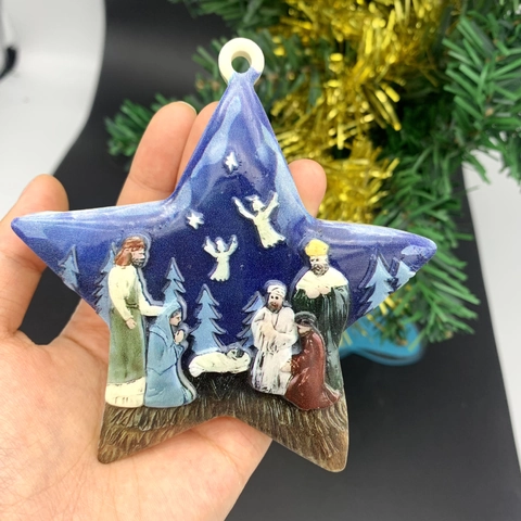Christmas Star Resin Hanging Ornament Nativity Scene Painted Five-Pointed Star Festival Tree Decor Gift Religious Art Home Decor
