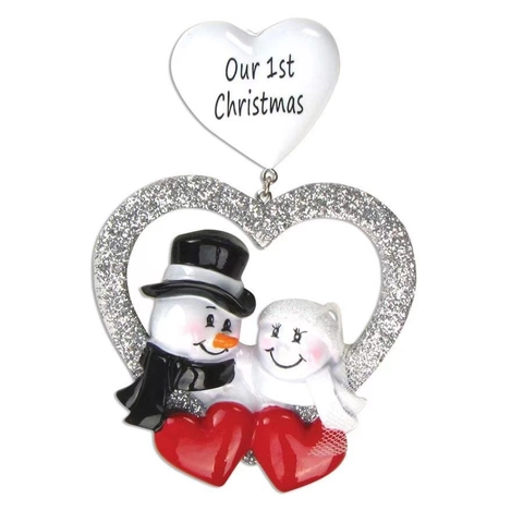 Resin Schneemann Paar Erstes Weihnachten Herz Hänger Glitzer Handbemalt Festlich Weihnachtsbaum Dekoration Für Zuhause