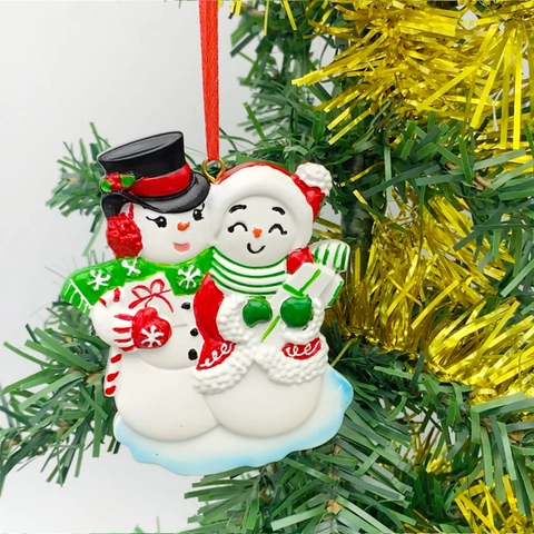 Weihnachtsbaum Schneemann Paar Anhänger Harz Handbemalt Festliche Feiertagsdekoration Personalisiertes Namensgeschenk
