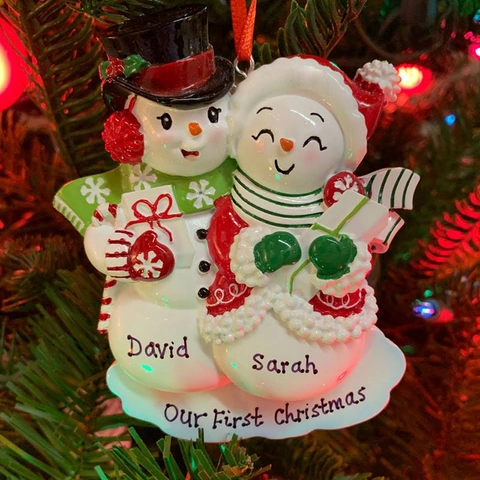 Weihnachtsbaum Schneemann Paar Anhänger Harz Handbemalt Festliche Feiertagsdekoration Personalisiertes Namensgeschenk