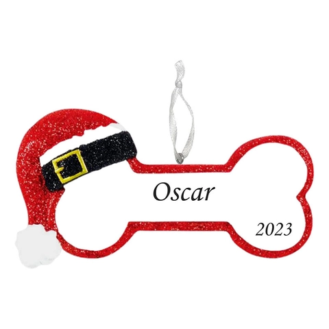 Christmas Dog Bone Ornament Resin Hand Painted Pet Theme Tree Hanging Decoration Red White Glitter Snowflake Pattern Gift
