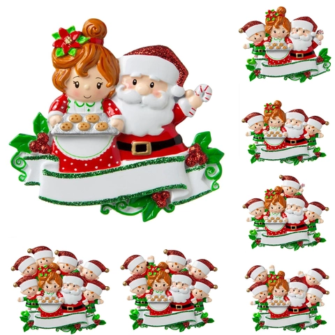 Resin Christmas Family Pendant Santa Claus Lady Elves DIY Blank Banner Hanging Ornament For Christmas Tree Home Festival Decor Gift