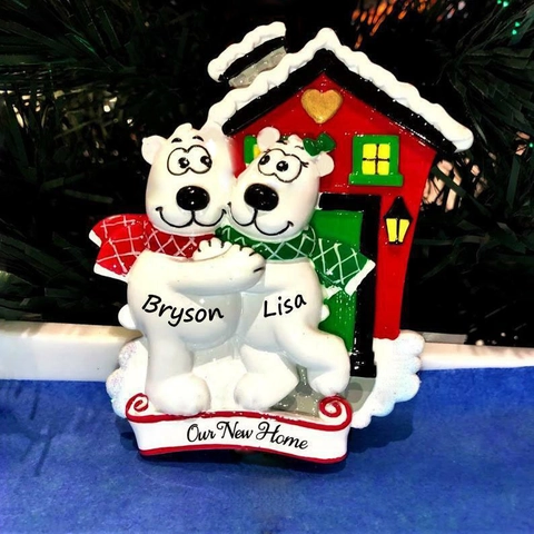 Ornamento di Natale Coppia di Orsi Polari in Resina Dipinta a Mano Casa Rossa per Nuova Casa Decorazione Festiva
