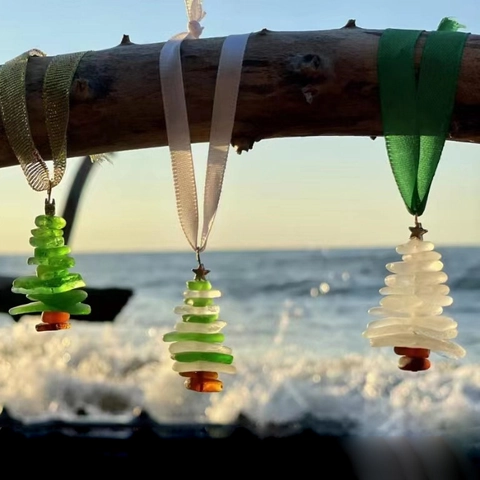 Ornamento Per Albero Di Natale In Stile Vetro Marino Fatto A Mano Decorazione Sospesa In Acrilico Con Stella E Nastro