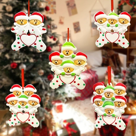 Kerst Hars Bruine Beer Familie Hanger Rood Groen Wit Hart Patroon Handbeschilderd Feestdag Huis Boom Decor Cadeau
