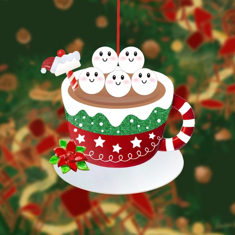 Christmas Hot Cocoa Mug Hanging Ornament With Marshmallow Snowmen Faces Red Green Resin Tree Decoration Festive Party Gift