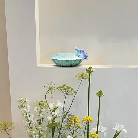 Vintage Hars Vogelvoederbak Buiten Tuindecoratie Hydroponische Bloempot Met Vogelornament Voor Tuin Landschapsarchitectuur