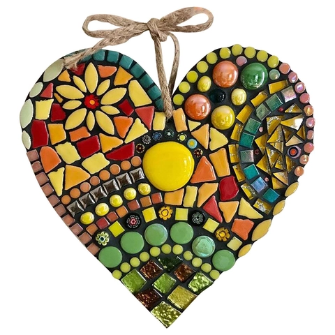Resin Heart Mosaic Garden Hanging Decoration Multicolor Floral Tree Honeycomb Wall Art Ornament For Home Outdoor Patio Decor