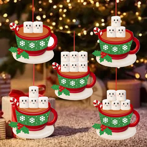 Hars Kerstornament Cartoon Marshmallow Warme Chocolademelk Mok Hangende Decoratie Voor Kerstboom Holiday Home Decor Cadeau