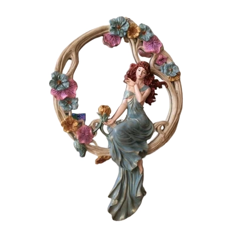 Jugendstil Harz Damen Relief Wandbehang Dekorativ Blumenkranz Feen Wandornament Für Garten Haus Wanddekoration