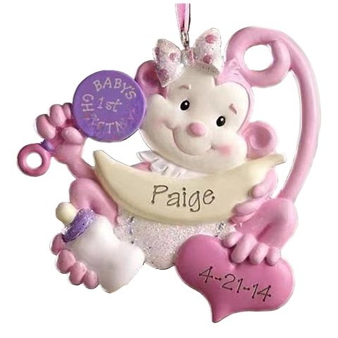 Resina Rosa Scimmia Primo Natale Addobbo per Albero di Natale Carino Cartone Animato Animale Figurina Casa Decorazione Regalo