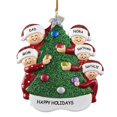 Adorno Navideño para Colgar de Resina con Purpurina Árbol de Navidad Familia Personalizado Pintado a Mano Regalo para Familia