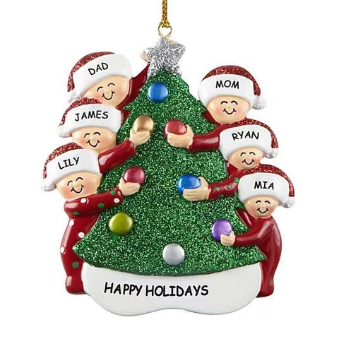 Adorno Navideño para Colgar de Resina con Purpurina Árbol de Navidad Familia Personalizado Pintado a Mano Regalo para Familia