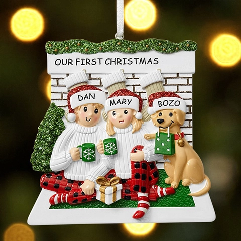 Personalized Resin Family Christmas Tree Ornament 2024 Fireplace Design Hand Painted Festive Home Decor Hanging Pendant Gift
