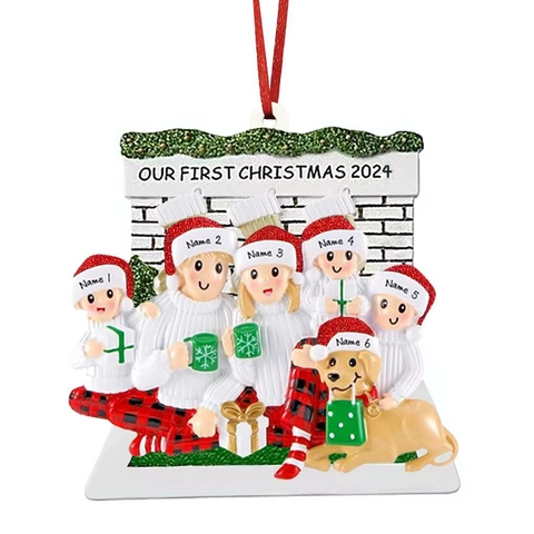 Personalized Resin Family Christmas Tree Ornament 2024 Fireplace Design Hand Painted Festive Home Decor Hanging Pendant Gift