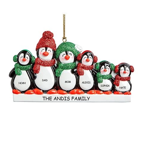 Resin Penguin Family Christmas Ornament With Glitter Winter Hats And Scarves Hanging Decoration For Xmas Tree Festive Home