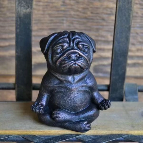Zen Meditating Pug Dog Statue Resin Craft Yoga Prayer Dog Figurine For Garden Yard Home Desktop Decoration Bronze Sculpture