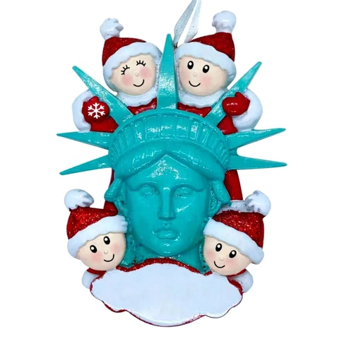 Resin Statue Of Liberty Christmas Snowman Family Hanging Ornament With DIY Blank Area Holiday Home Christmas Tree Decor