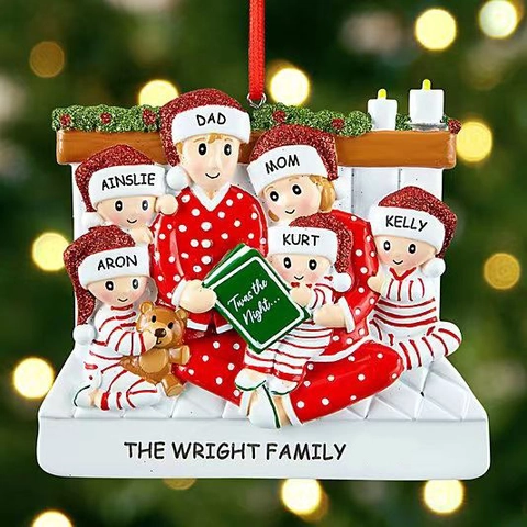 Resin Christmas Family Tree Ornament With Bed Design Hand Painted Holiday Hanging Decor For Home Festive Decoration