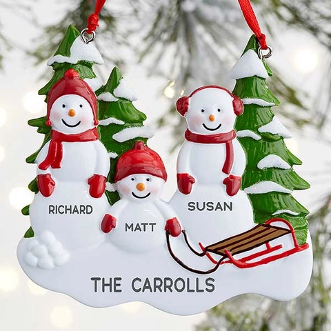 Adorno Colgante para Árbol de Navidad con Familia de Muñecos de Nieve de Resina Fondo de Trineo Decoración de Hogar Festiva