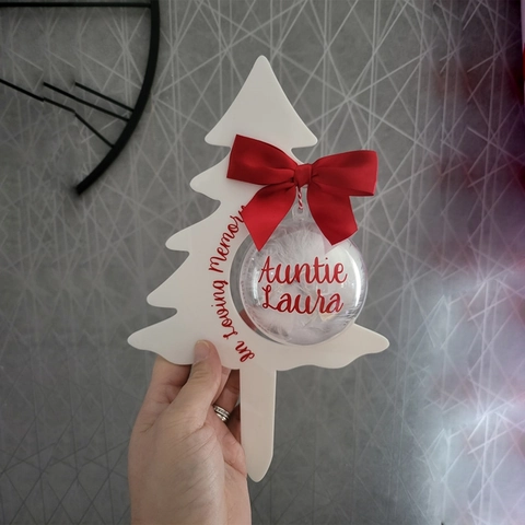 Memorial Christmas Tree Ornament White Acrylic With Feather Bauble And Satin Bow Loving Memory Christmas Decoration Gift