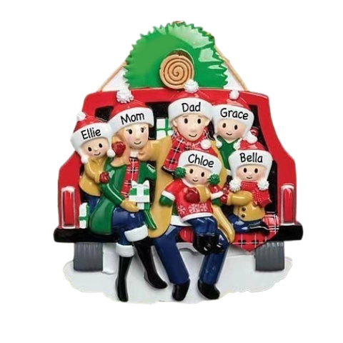 Resin Red Pickup Truck Christmas Hanging Ornament With Family Members Names For Holiday Home Christmas Tree Decorations