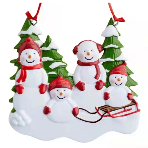 Adorno Colgante para Árbol de Navidad con Familia de Muñecos de Nieve de Resina Fondo de Trineo Decoración de Hogar Festiva