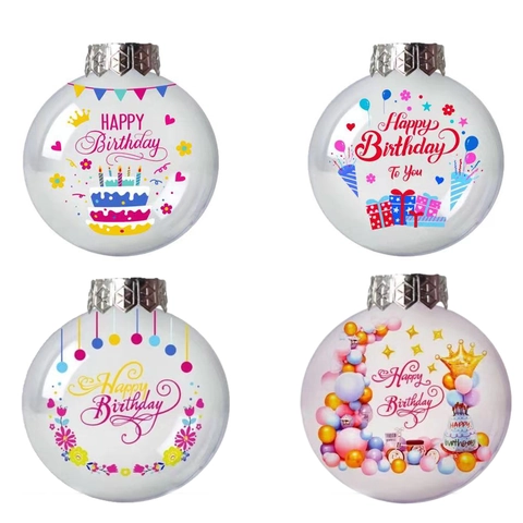 Creative Happy Birthday Hanging Ball Ornament Resin Alloy Party Decoration Sphere With Cake Balloon Print For Celebration
