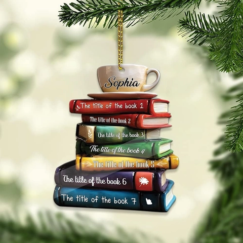 Ornamento Natalizio da Appendere in Resina a Forma di Libri e Tazza di Caffè Pendente per Albero di Natale Decorazione Casa