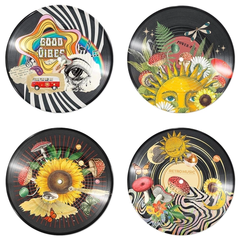 Vintage Retro Vinyl Schallplatte Hängeornament Harz Psychedelische Sonnenblume Pilz Wanddeko Musik Kunst Weihnachtsanhänger