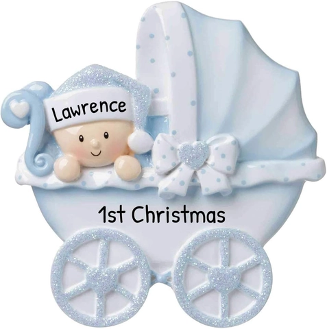 Passeggino per Bambini Ornamento Natalizio da Appendere Resina Cartone Animato Commemorativo Primo Natale Rosa Blu Rosso