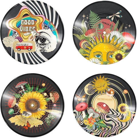 Vintage Retro Vinyl Schallplatte Hängeornament Harz Psychedelische Sonnenblume Pilz Wanddeko Musik Kunst Weihnachtsanhänger