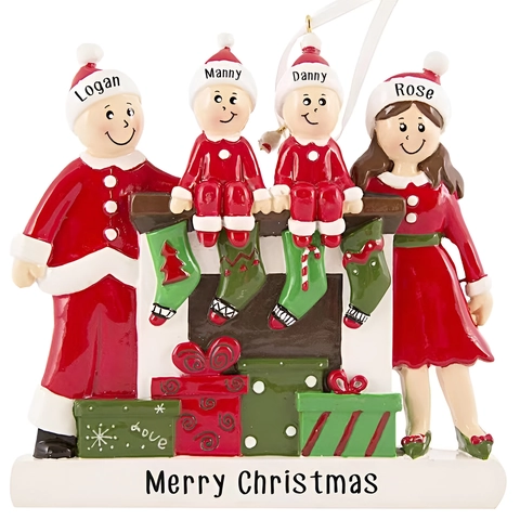 Ornamento di Natale della Famiglia Personalizzato in Resina Dipinto Camino Calza Decorazione Sospesa Albero di Natale Casa