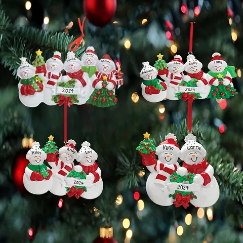 Familia de Muñecos de Nieve de Resina Adorno Colgante Árbol de Navidad Linda Figura de Muñeco de Nieve para Fiesta Navidad Hogar Decoración
