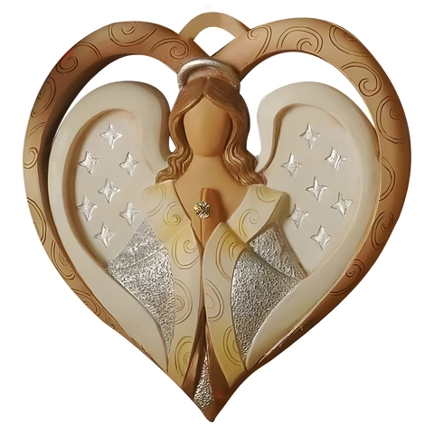 Vintage Resin Praying Angel Heart Hanging Ornament With Silver Glitter Stars For Christmas Home Party Decoration Gift