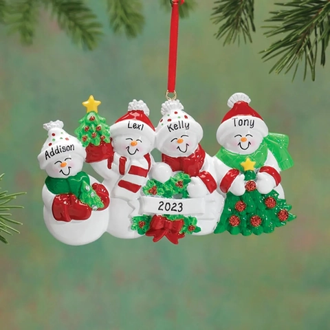 Familia de Muñecos de Nieve de Resina Adorno Colgante Árbol de Navidad Linda Figura de Muñeco de Nieve para Fiesta Navidad Hogar Decoración